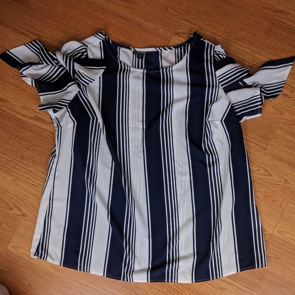 Roz & Ali blue and white stripes 1X